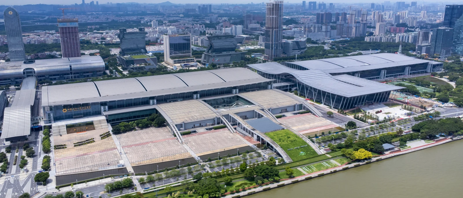 Aerial view of the Canton Fair exhibition complex in Guangzhou