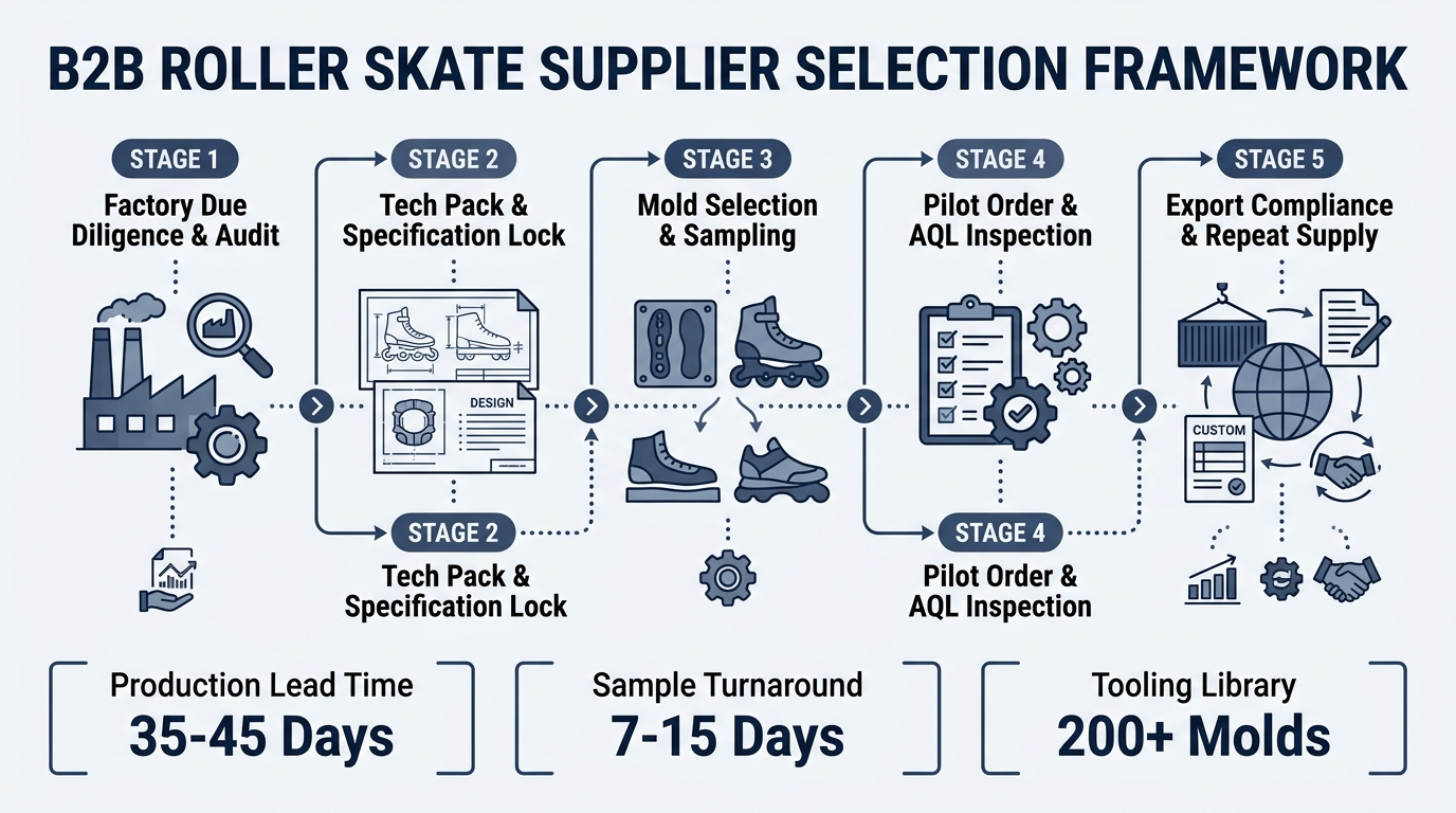 Roller skate supplier selection framework infographic