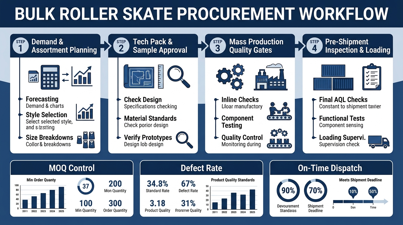 Bulk roller skate procurement workflow from assortment to shipping